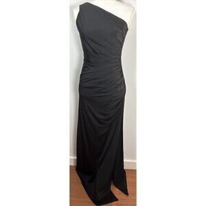 New Adrianna Papell Women's Size 8 Black one shoulder drape long dress Body Form